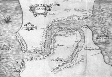 Plan som viser Konstantinopel-stredet (nå Bosporos-stredet (Bosporos) - i "" Voyage de levant laget på kommando av kongen i år 1621", redigert i 1629 (under Ludvig XIII Le Justes regjeringstid)