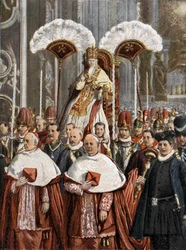 Pope Leon XIII (Leone 13) (Gioacchino Pecci 1810-1903) in the Basilica of St. Peter in Rome.