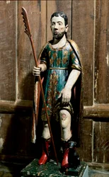 Populær kunst: "" Saint Roch"" Helgenen bærer pesten på benet. Anonym 1700-tallsskulptur. São Paulo, kunstmuseum