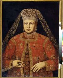 Portrait de la tsarine Marfa Matveyevna (1664-1715) (Portrett av tsarina Marfa Matveyevna). Peinture anonyme, 79 x 60 cm, debut 18e siecle. M.Tuganov kunstmuseum i Nord-Ossetia, Vladikavkas (russland).