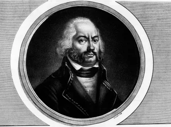Portrett av Adam Philippe, jarl av Custine (1740 - 1793), fransk general. Gravering i "" Komplett samling av historiske malerier fra den franske revolusjonen, i tre bind.""" 1804.