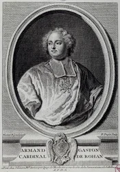 Portrett av Armand Gaston Maximilien, kardinal de Rohan (1674-1749) Gravering av Paris fra 1700-tallet, Musee Carnavalet