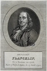 Portrett av Benjamin Franklin , amerikansk politiker og fysiker (1706-1790)