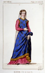 Portrett av Blanche (1252 - 1320), datter av Louis IX (Saint Louis), kone til Alfonso X, konge av Castilla. Gravering fra 1830.