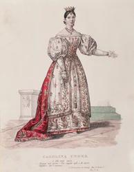 Portrett av Caroline Ungher (Unger) som opptrer i I Normanni a Parigi (gravering)