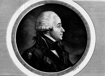 Portrett av Charles Francois Dumouriez (1739-1823), utenriksminister. Gravering i "" Komplett samling av historiske malerier fra den franske revolusjonen, i tre bind.""" 1804.