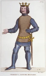 Portrett av Karl V den vise i militærdrakt (1338 - 1380).gravering fra 1830