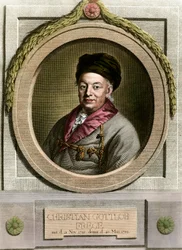 Portrett av Christian Frege (1715-1781) tysk matematiker og filosof Gravering fra 1700-tallet Privat samling
