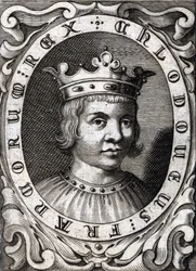 Portrait of Clovis III (? - 695), King of Austrasia. 18th century engraving