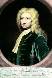 Portrett av Edmond (Edmund) Halley (1656-1742), britisk astronom"" Gravering av 1700-tallets Collection Particuliere