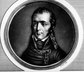 Portrett av Guillaume Marie-Anne Brune (1763-1815), marechal av Frankrike. Gravering i "" Komplett samling av historiske malerier fra den franske revolusjonen, i tre bind.""" 1804.