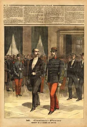 Portrett av Jean Casimir-Perrier (Casimir Perrier, Casimir Perrier, Casimir-Perrier) (1847-1907), ny president i Deputertkammeret. Gravering i "" Le petit journal"" 28.01.1893. Selvas samling.