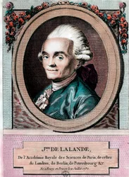 Portrett av Jean Jerome Lefrancois de Lallande (1732 - 1807), fransk astronom. Gravering fra 1700-tallet. Privat samling.