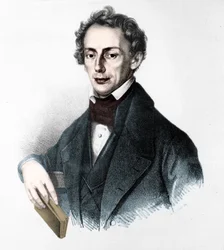 Portrett av Christian Andreas Doppler (1839). Østerriksk fysiker. Gravering fra 1800-tallet.