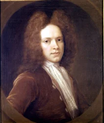 Portrett av John Christopher Pepusch (1667 - 1752) britisk komponist.
