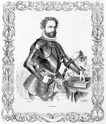 Portrett av Luis de Camoens i rustning - gravering