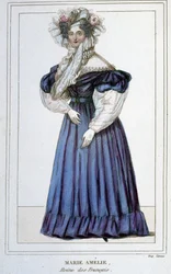 Portrett av Marie Amélie de Bourbon (1782 - 1866), dronning av franskmennene, kone til Louis Philippe I. Gravering fra 1800-tallet.