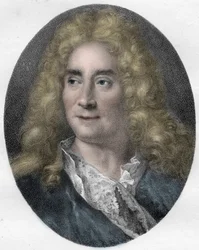 Portrett av Michel Boyron (Michel Baron), engelsk skuespiller og dramatiker (1653-1729) - gravering
