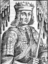 Portrett av Roger II av Hauteville (Ruggero Altavilla) (1097-1154), grunnlegger av monarkiet på Sicilia. Xilografi fra 1500-tallet.