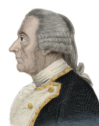 Portrett av Sir Charles Hardy (1714-1780), en engelsk marineoffiser og guvernør i Newfoundland, Newfoundland. Gravering av 1800-tallet.