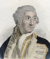 Portrett av Sir Charles Saunders (ca. 1715-1775), engelsk admiral i British Royal Navy og First Lord of the Admiraut. Gravering av 1800-tallet.
