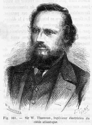 Portrett av Sir William Thomson, Lord Kelvin (1824-1907) - i "" The wonders of science"" av Louis Figuier