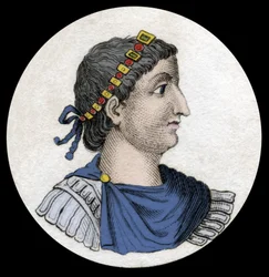 Portrett av Theodosius I (Flavius Theodosius) (347-395), romersk keiser, gravering fra 1800-tallet
