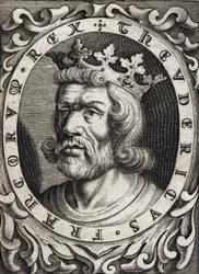 Portrait of Thierry I (? - 533), King of Austrasia. 18th century engraving.