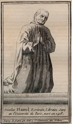 Portrett av den franske alkymisten Nicolas Flamel (1330-1418) - Gravering - Portrett av den engelske alkymisten Nicolas Flamel - Gravering Privat samling