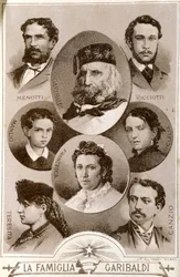 Portrett av patrioten og helten fra Risorgimento Giuseppe Garibaldi (1807-1882) og medlemmer av hans familie: Menotti, Ricciotti og Teresita, Anitas sønn; Stefano Canzio, Teresitas kone; Francesca Armosino, tredje kone, og deres barn Clelia