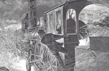 Jernbanesjåfører, sent på 1800-tallet (tregravering)
