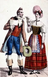 Representasjon av Dulcamare og Alina (fremført av henholdsvis Frezzolini og Heinefetter) i operaen "Elixir d