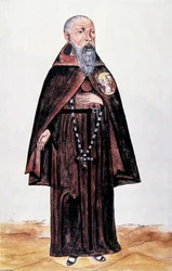 Representasjon av en munk av fransiskanerordenen, fra "Trujillo del Peru" eller "Codex Martinez Companion", av Baltazar Martinez Companion og Bujanda, biskop av Trujillo (1782-1785)