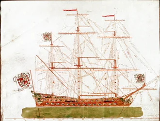 Representasjon av et krigsskip fra 1600-tallet (Akvarell
