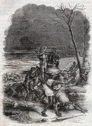 Roland massakrer folket i Cymosque - gravering av 1851 fra "" Furious Roland""