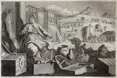 Royaumont Bibelen, Det nye testamente: Rikdomsgalskap eller lignelsen om den rike mannen. Jesus Kristus taler mot forfengeligheten til en rik mann, som applauderte seg selv i sine store eiendeler, og døde neste natt. Illustrasjon fra 1811.