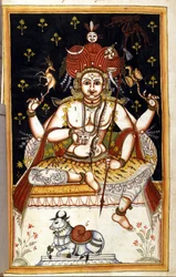 Rutrim, hinduistisk guddom Side fra manuskriptet (ms.8300) "" History of Mogol"" (Moghul eller Moghol) av Stefano Nivibus Cardeira. 18. århundre. Bibloteca marciana, Venezia