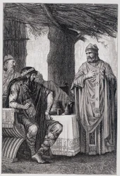 Saint Gregoire of Tours (538-594) mot Chilperic I (539-584) kongen av Neustria.