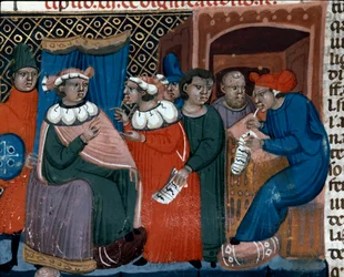 Scene of Proces Miniature hentet fra Justinian Code (Codex Justinianus), en samling lover og institusjoner utgitt under den romerske keiseren Justinian I av Byzantium (483-565)