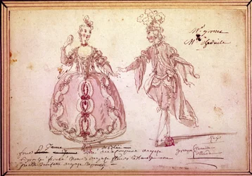 Scenografi: tegning av kostymer for den pastorale "" Nais" av Jean Philippe (Jean-Philippe) Rameau (1683-1764) 1764. Akvarell.