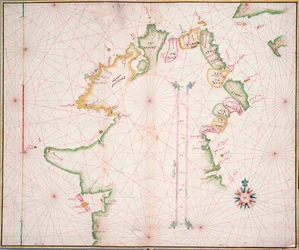 Sjøkart over Irlands nordkyst, ca. 1600 (papir, lin)