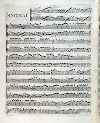 Noter for fløyte i den første symfonien til Sei sinfonie a piu strumenti op. 5 av Francois Joseph Gossec