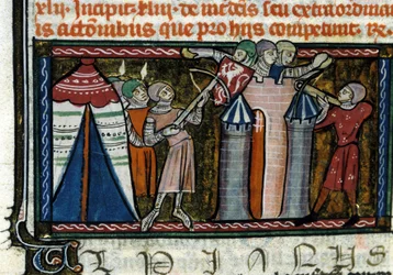 Beleiring av et slott. Miniatyr fra et manuskript fra 1200-tallet. Milano, Biblioteca Trivulziana.