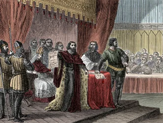 Signatur av "" the Great Charter"" av kong John Sans Terre (1167-1216) ("" Magna Carta") til Runnymede 15. juni 1215"