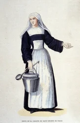 Søster til Charity of Saint Vincent de Paul. Gravering fra et album på religiøse ordre, Paris