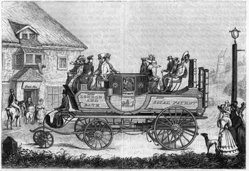 Steam car from Gurney (Gurney Goldsworthy) experimented in London in 1827.