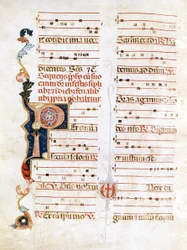 Sursum Corda, eksempel på notasjonen fra 1300-tallet ("P").