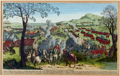 Slaget ved Culloden 16. april 1746. (gravering, fargelagt)