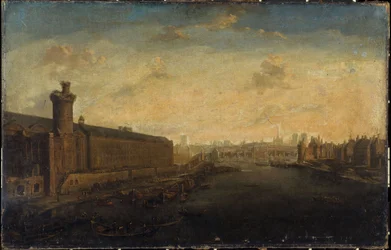 Grande Galerie du Louvre, med Porte Neuve, Pont-Neuf, Cité, Tour de Nesle og Quai Malaquais, rundt 1640, dagens 1. og 6. arrondissement, mellom 1635 og 1645 (olje på lerret)