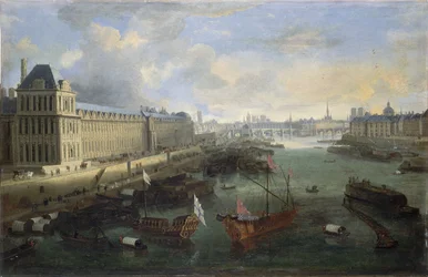 Grande Galerie of Louvre, Pont-Neuf, Cité, Collège des Quatres-Nations, ca. 1670 På Seinen, den kongelige bysse, mellom 1670 og 1685 (olje på lerret)